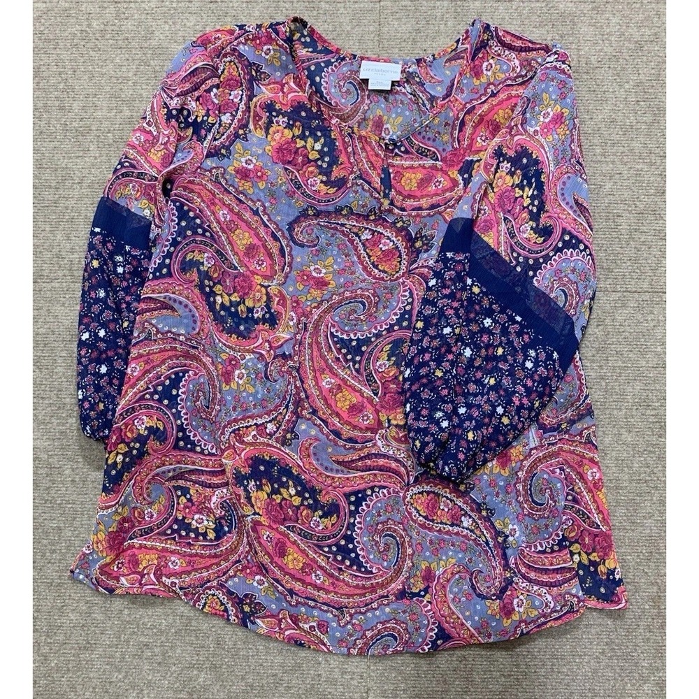 Women Boho Paisley Henley Tunic Lightweight Artsy Shirt Size PXL Blouse